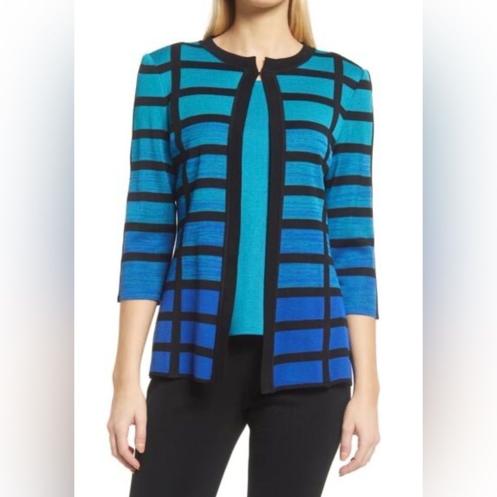 Ming Wang Teal and Black Knit Cardigan Size Medium EUC